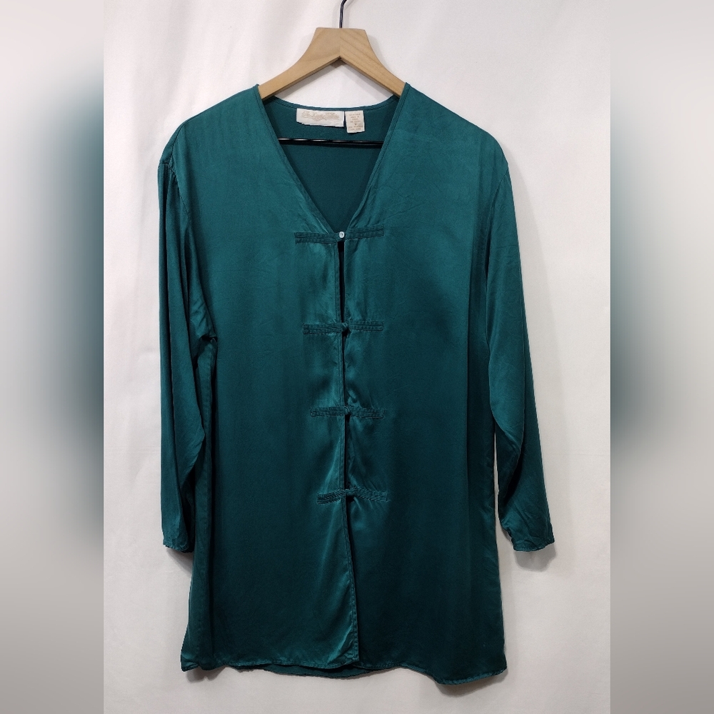 The Lingerie Collection 100% Silk Long Sleeve Button Blouse Womens S Green